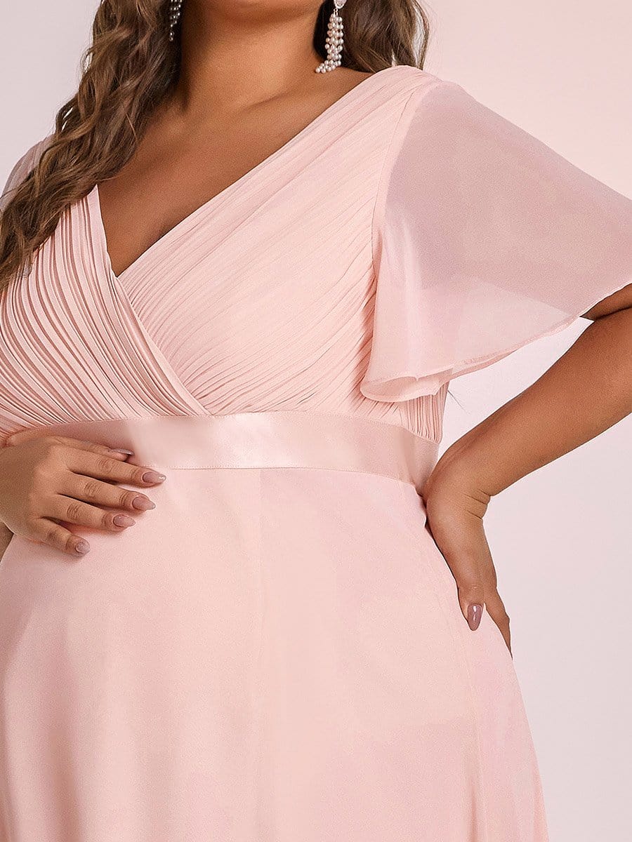 Plus Size Ruffle Sleeve Floor-Length Formal Maternity Dress #color_Pink 