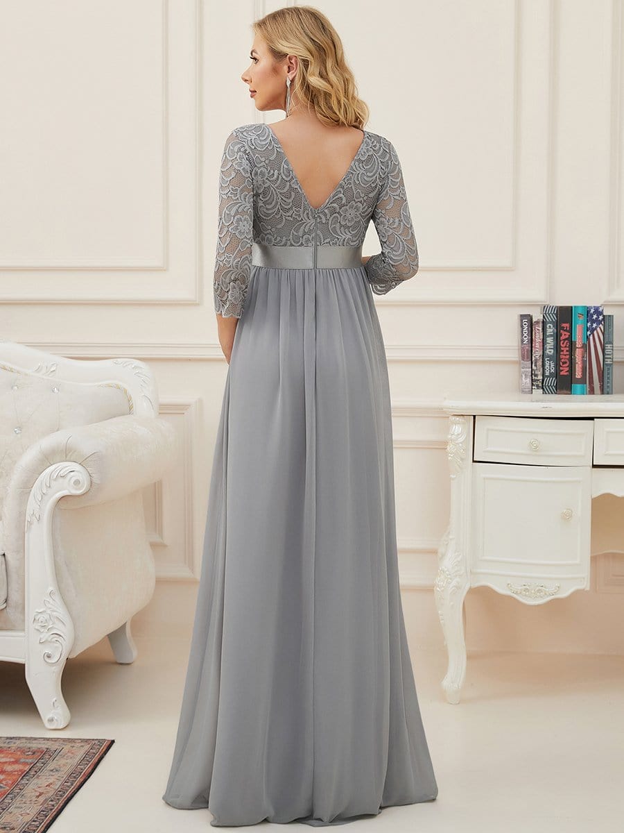 Sweetheart 3/4 Sleeve Floor-Length Lace Bump Friendly Dress #color_Grey 