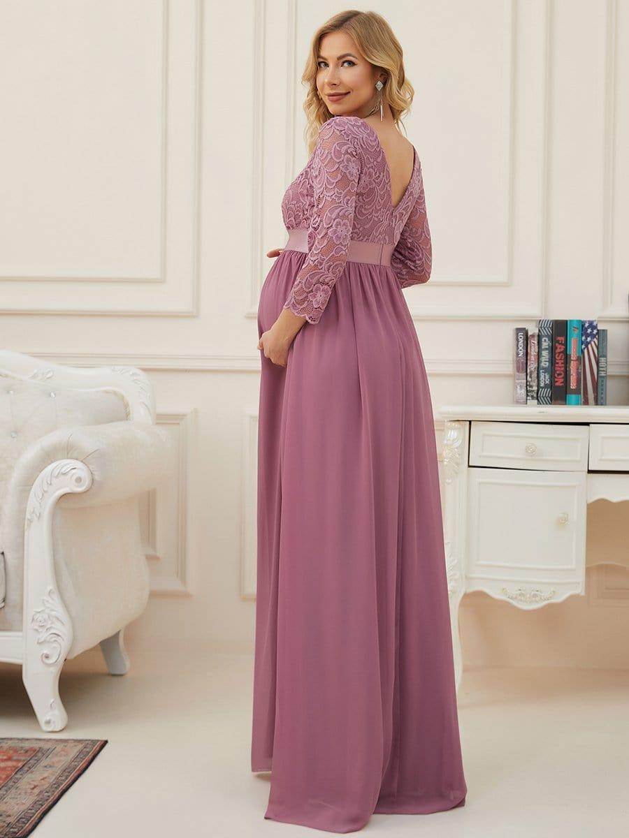 Sweetheart 3/4 Sleeve Floor-Length Lace Bump Friendly Dress #color_Purple Orchid 