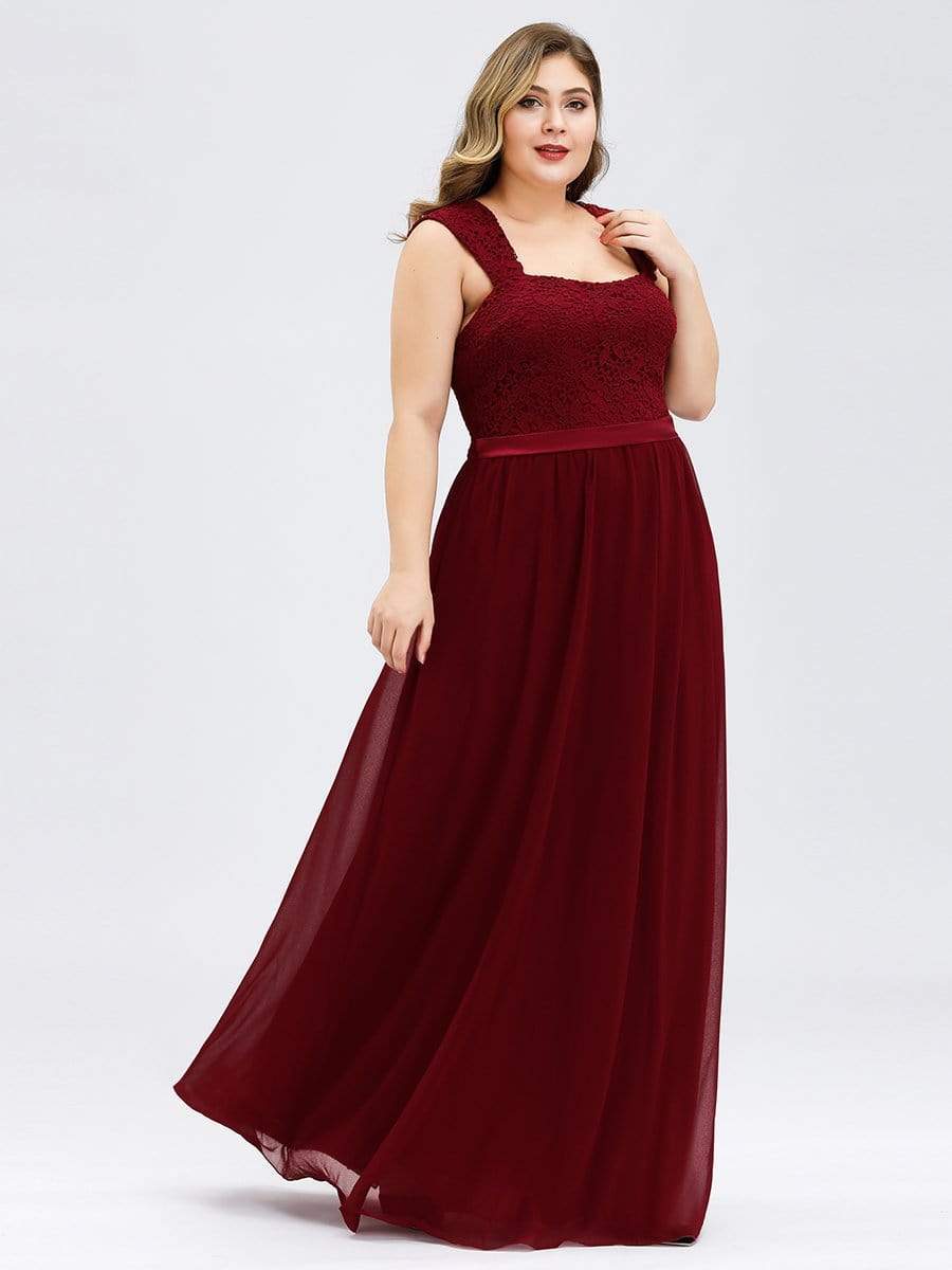 Elegant A Line Long Chiffon Bridesmaid Dress With Lace Bodice #color_Burgundy 