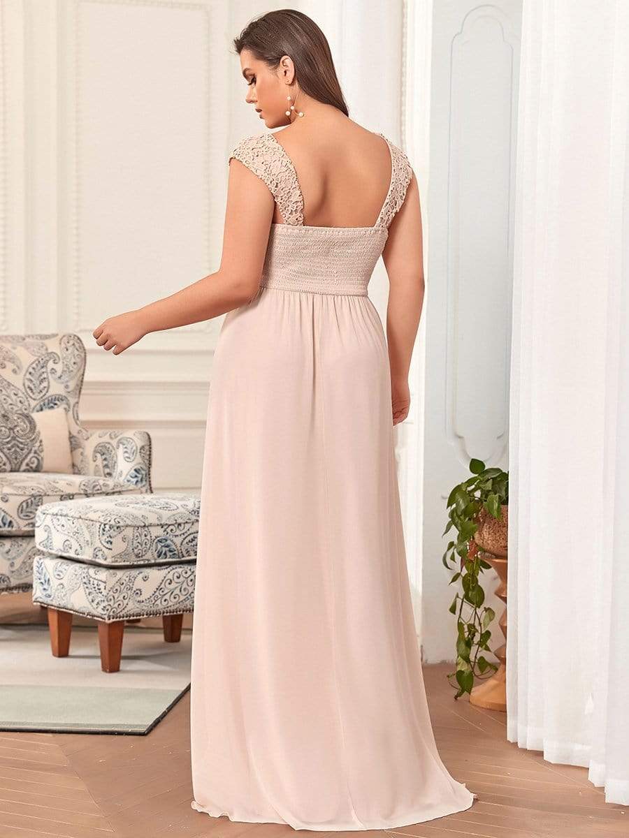 Elegant A Line Long Chiffon Bridesmaid Dress With Lace Bodice #color_Blush 