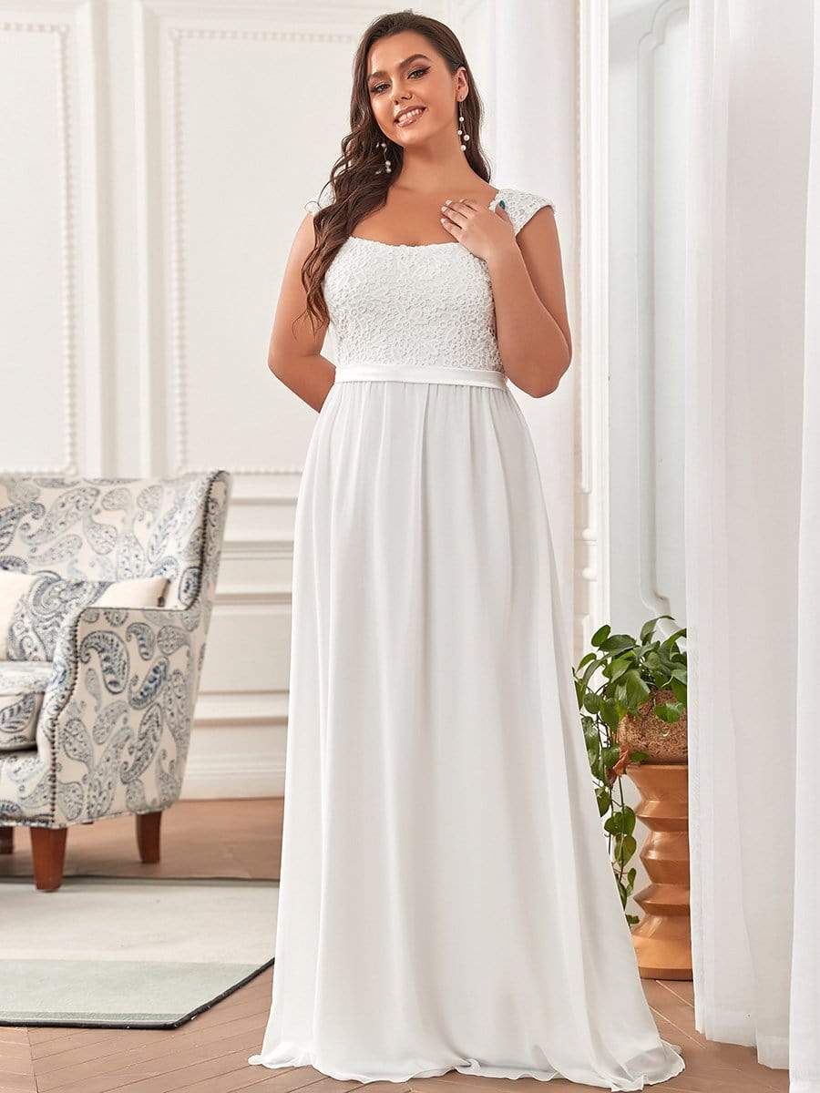 Elegant A Line Long Chiffon Bridesmaid Dress With Lace Bodice #color_Cream 