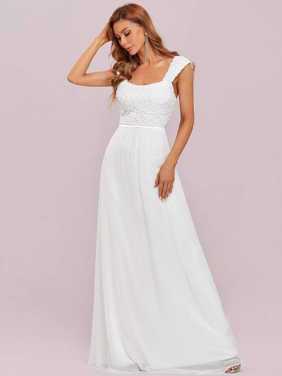 Elegant A Line Long Chiffon Bridesmaid Dress With Lace Bodice #color_Cream 