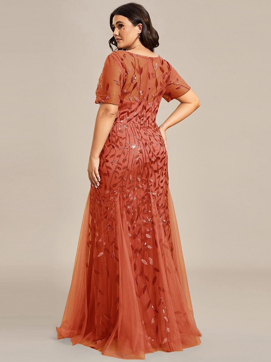 Custom Size Floral Sequin Maxi Fishtail Tulle Prom Dress #color_Burnt Orange