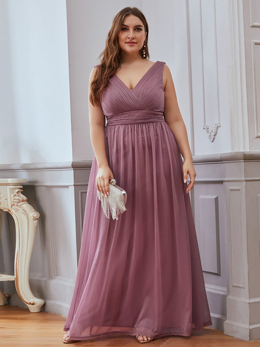 Double V Neck Maxi Long Plus Size Sparkly Evening Dresses for Party #color_Purple Orchid 