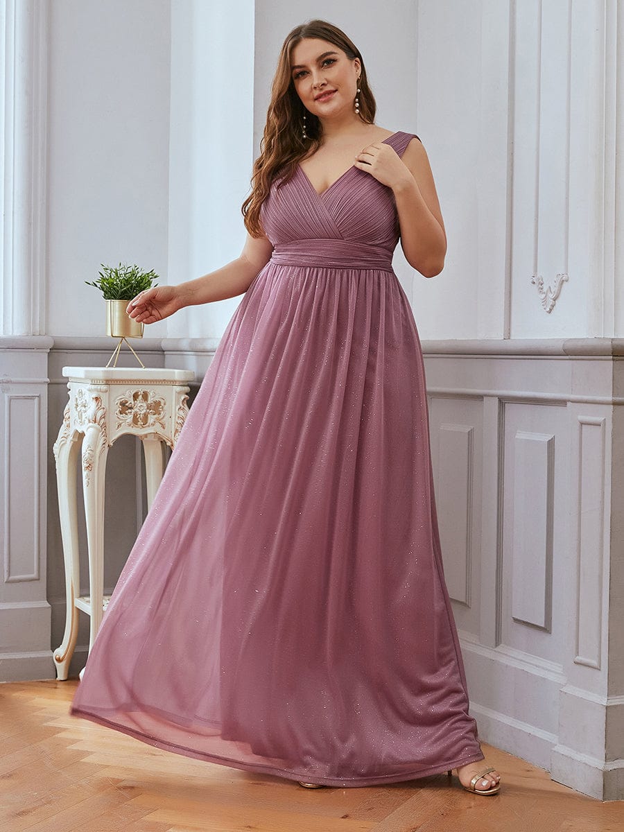 Double V Neck Floor Length Sparkly Evening Dresses for Party #color_Purple Orchid