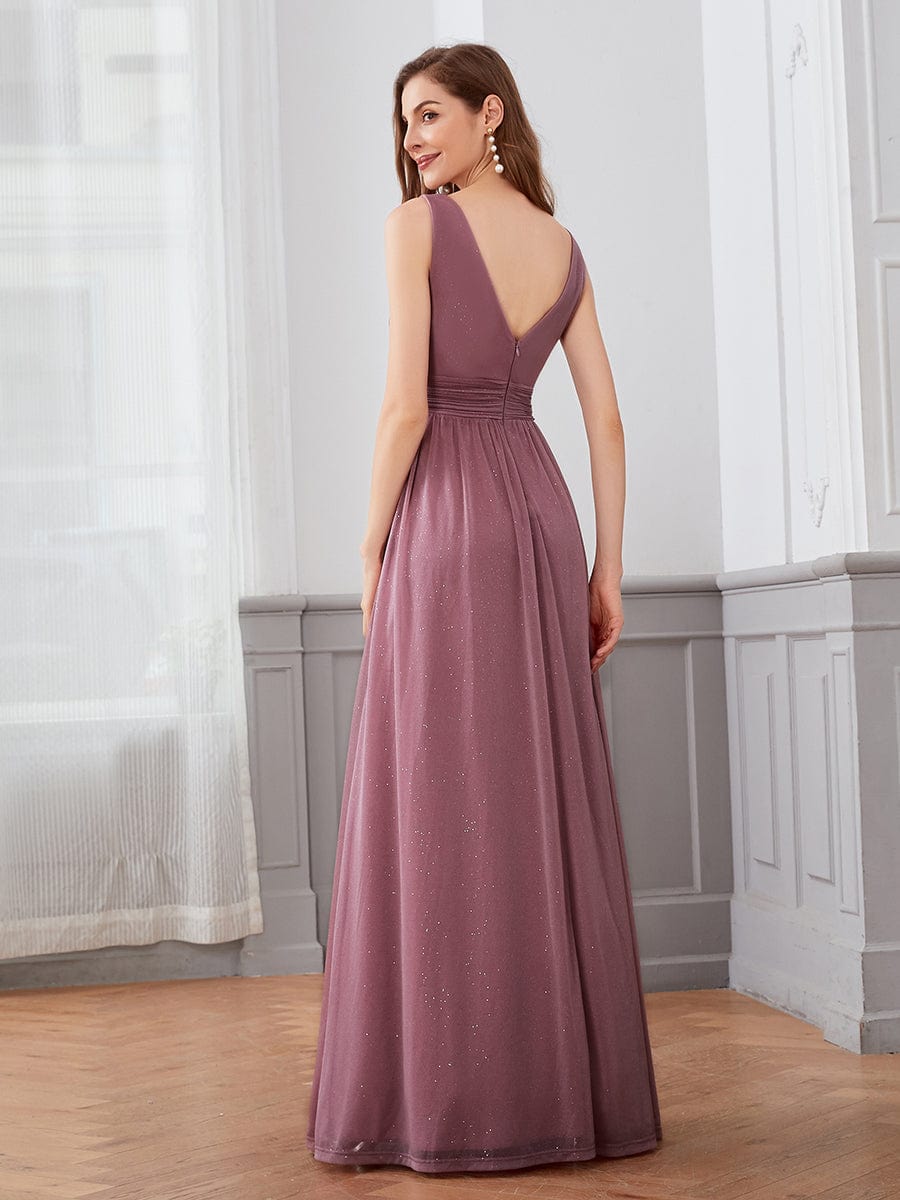 Double V Neck Floor Length Sparkly Evening Dresses for Party #color_Purple Orchid