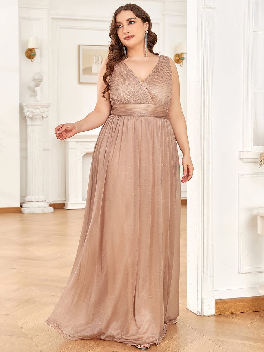 Double V Neck Floor Length Sparkly Evening Dresses for Party #color_Rose Gold