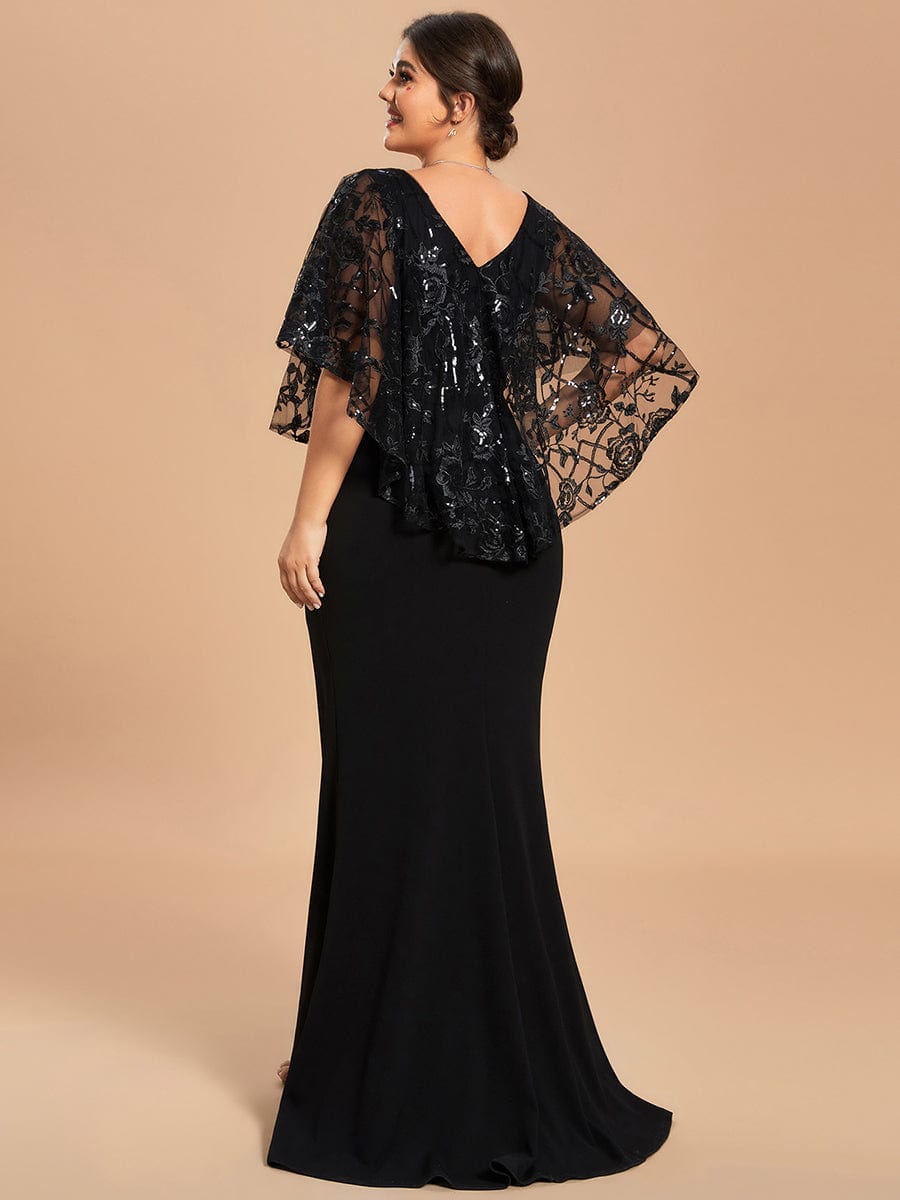 Show-Stopping Plus Size Sequin Cape Mermaid Evening Dress - Ever-Pretty US