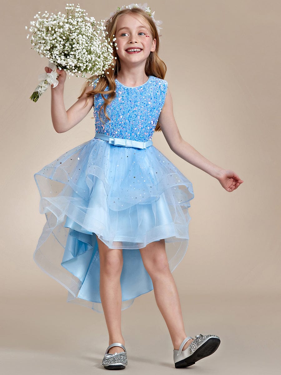 Sparkling Polka Dot High-Low Flower Girl Dresses #Color_Sky Blue