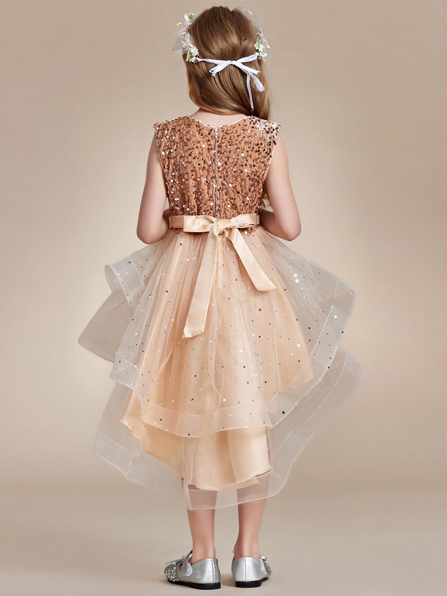 Sparkling Polka Dot High-Low Flower Girl Dresses #Color_Champagne