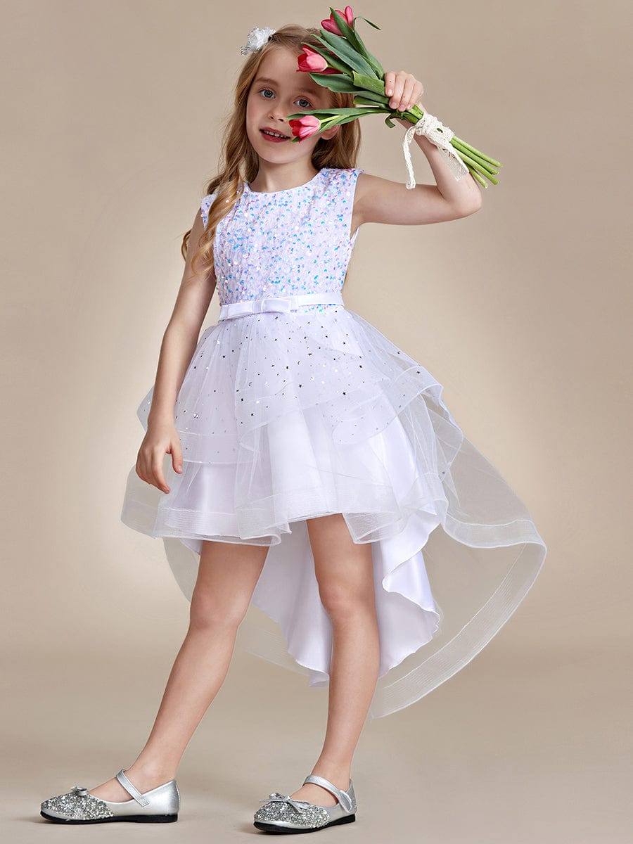 Sparkling Polka Dot High-Low Flower Girl Dresses #Color_White
