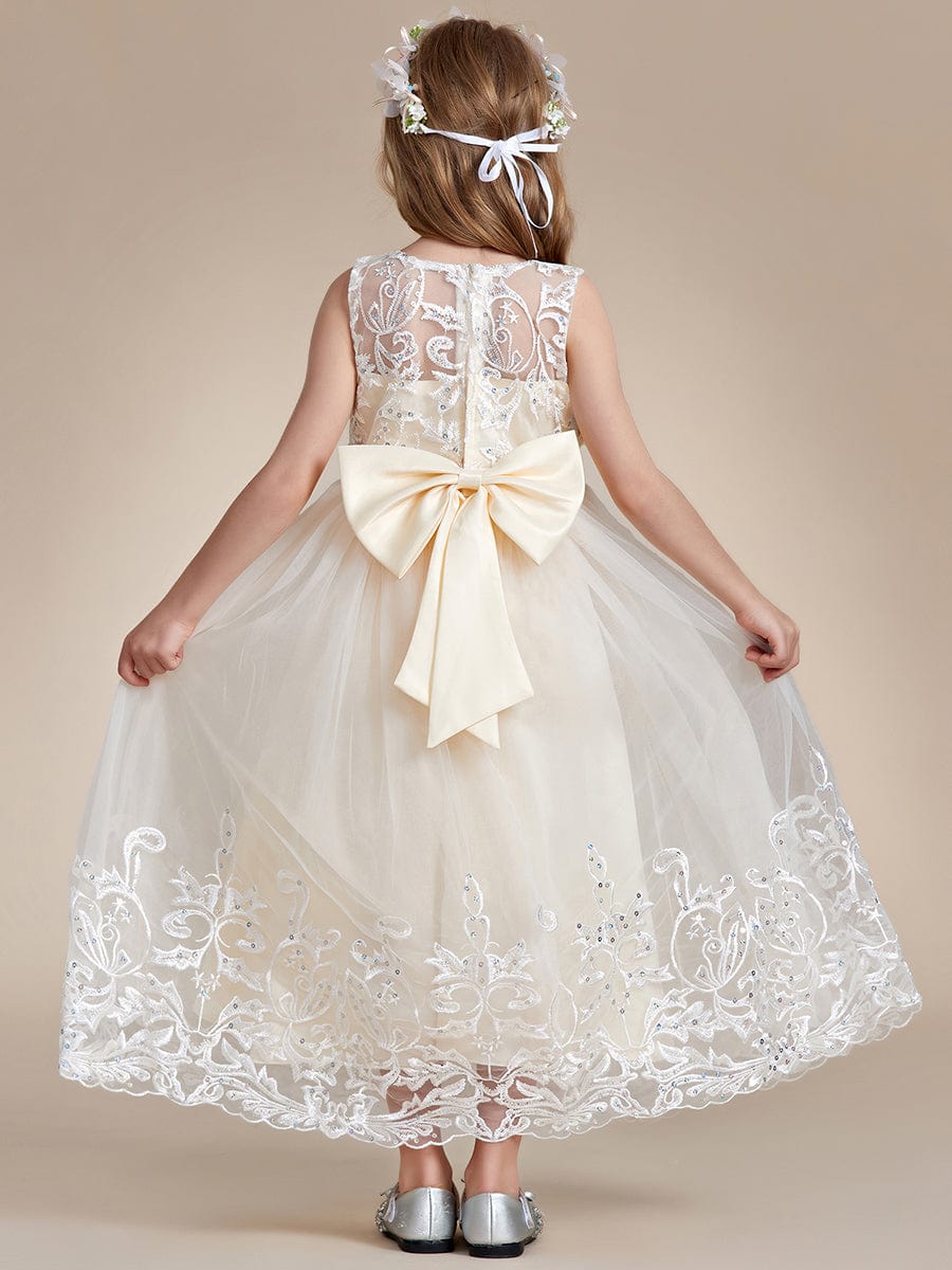 Gorgeous Applique Princess Dress for Flower Girl with Bowknot #color_Champagne