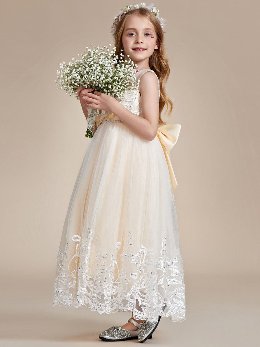 Gorgeous Applique Princess Dress for Flower Girl with Bowknot #color_Champagne