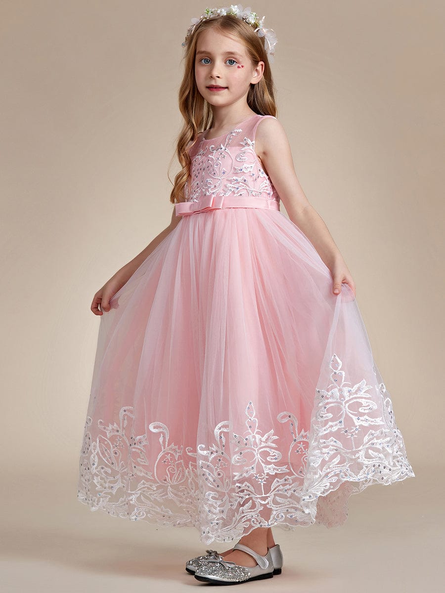 Gorgeous Applique Princess Dress for Flower Girl with Bowknot #color_Pink