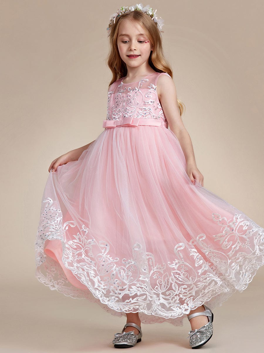 Gorgeous Applique Princess Dress for Flower Girl with Bowknot #color_Pink