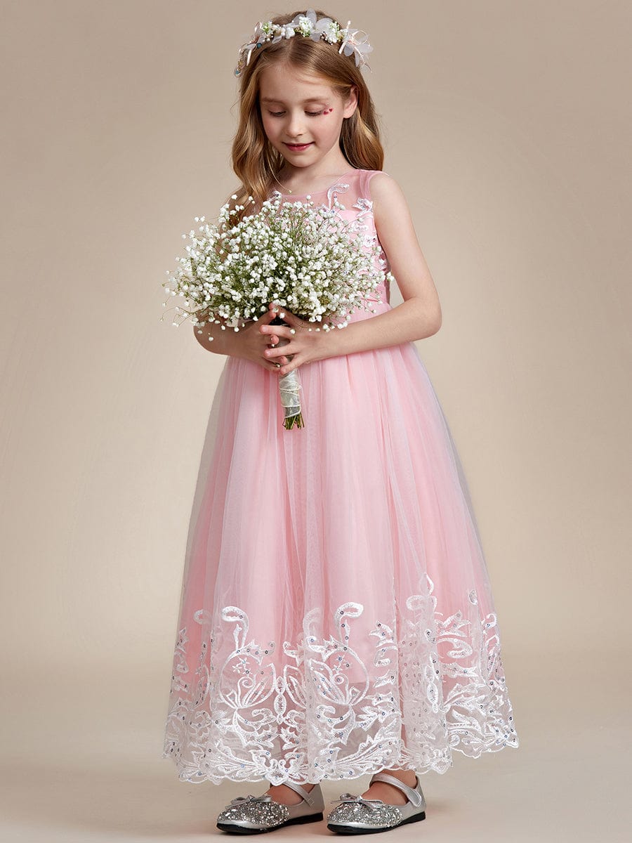 Gorgeous Applique Princess Dress for Flower Girl with Bowknot #color_Pink