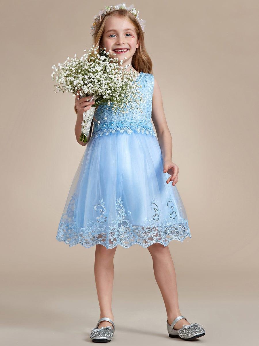 Blue lace flower girl dress on sale