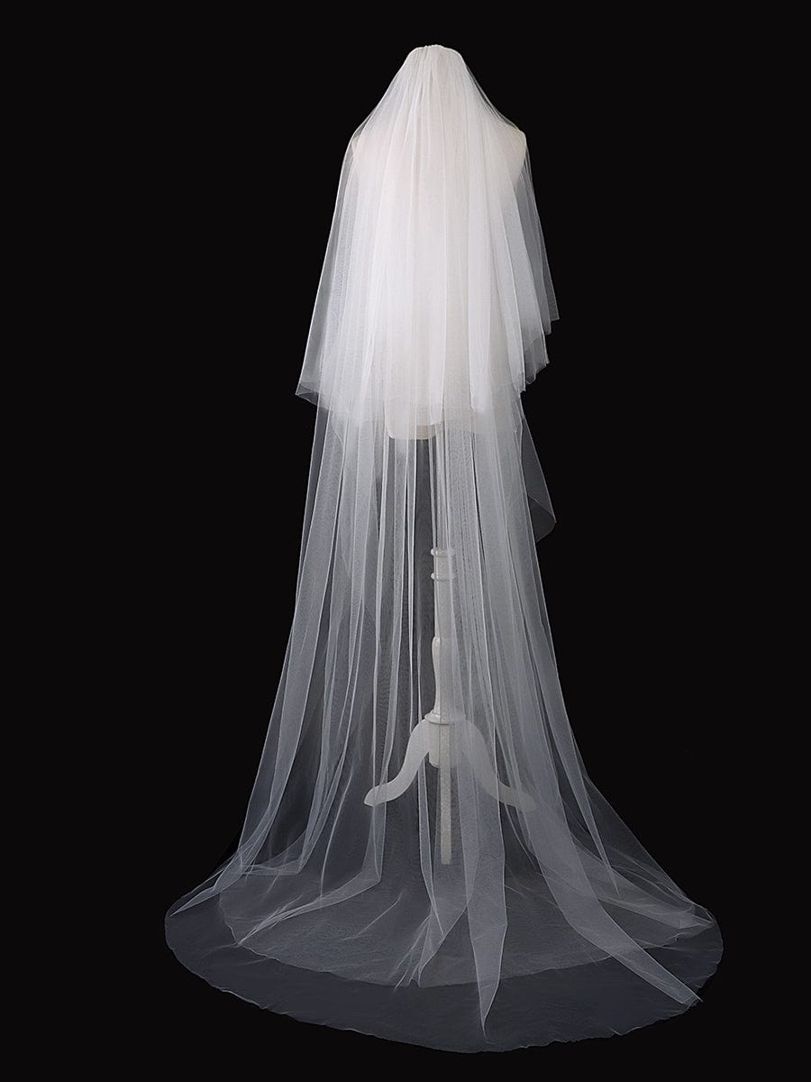 Simple Multi-Tier Tulle Cathedral Bridal Veil #Length_Long