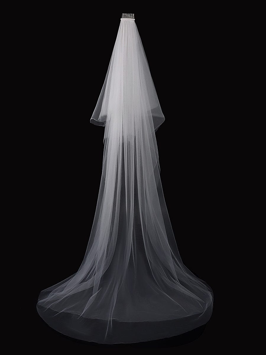 Simple Multi-Tier Tulle Cathedral Bridal Veil #Length_Long