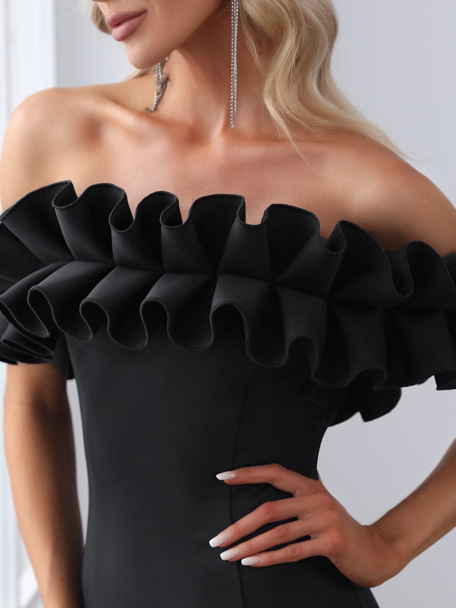 Off The Shoulder A Line Mermaid Maxi Evening Gown #color_Black