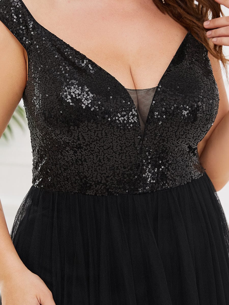 Plus Size Long Sequin Special Occasion Dresses #color_Black