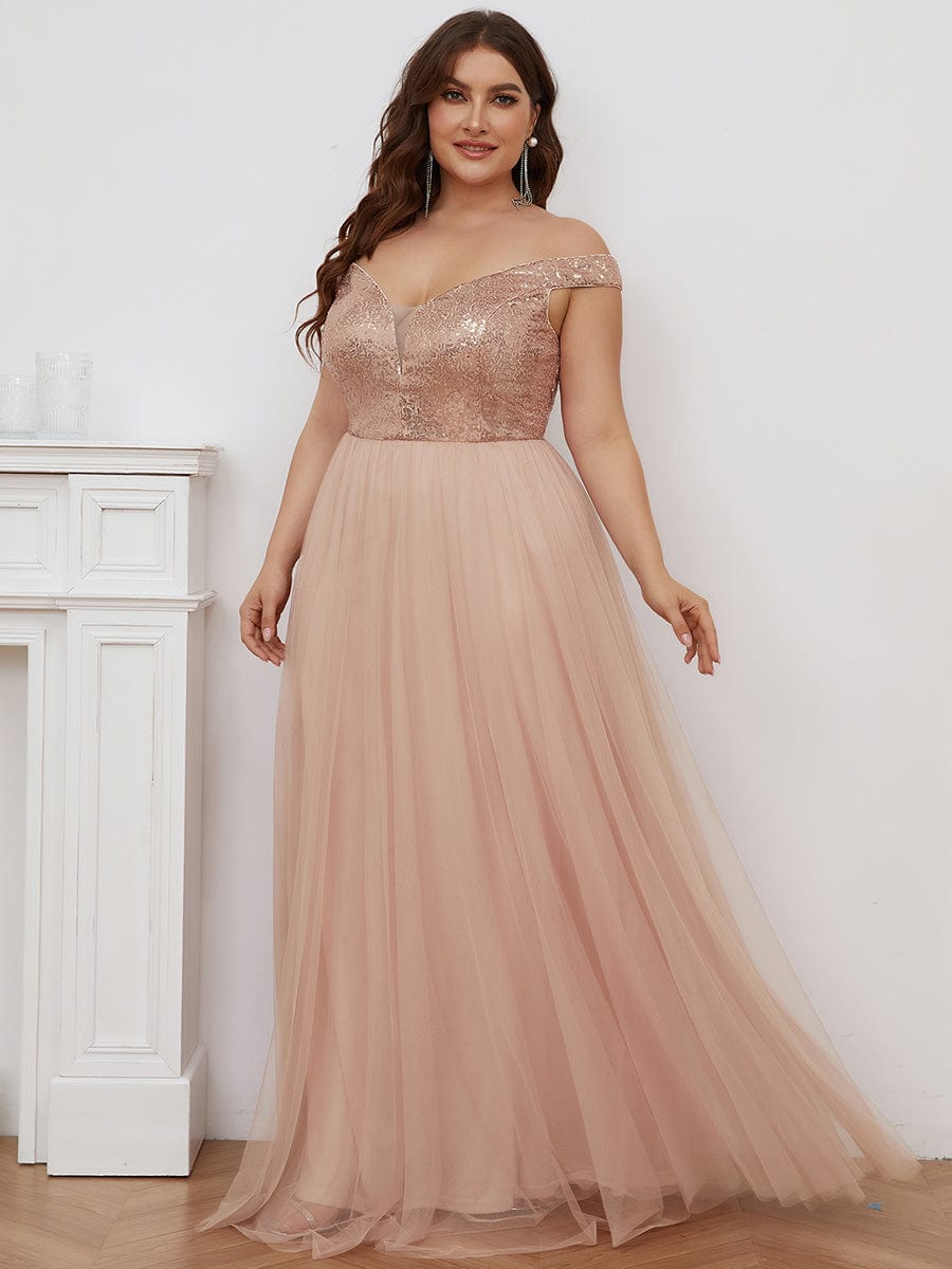 Plus Size Long Sequin Special Occasion Dresses #color_Rose Gold