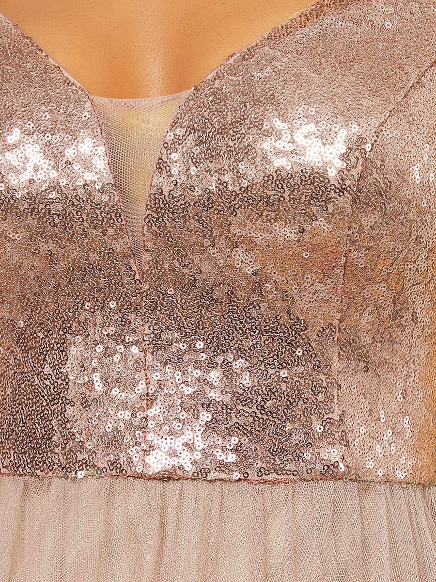 Plus Size Long Sequin Special Occasion Dresses #color_Rose Gold