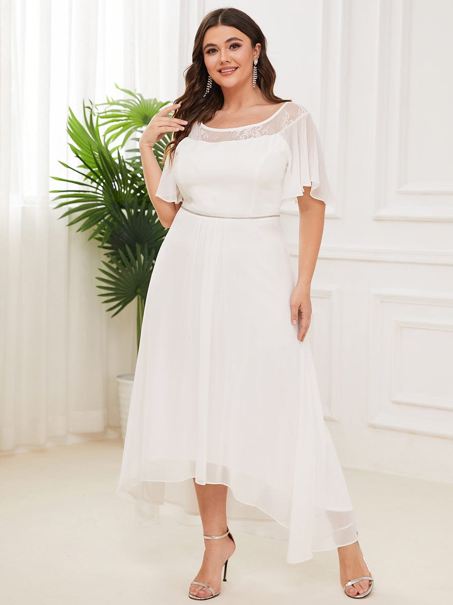 Custom Size Casual Boat Neck A-Line Midi Dress with Irregular Hem #color_Cream