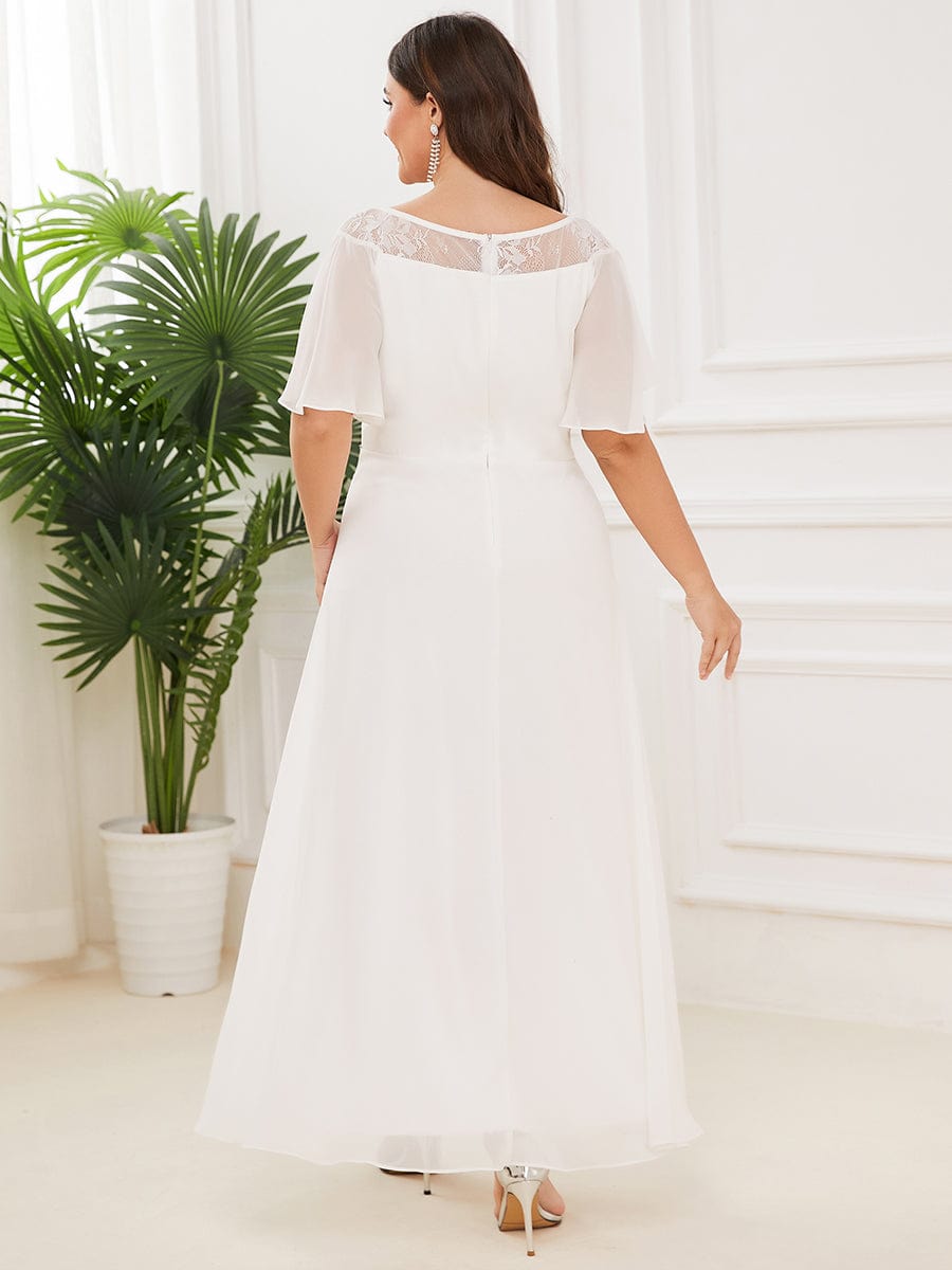 Chiffon Ruffle Sleeves Asymmetrical Hem Mother of the Bride Dress #color_Cream