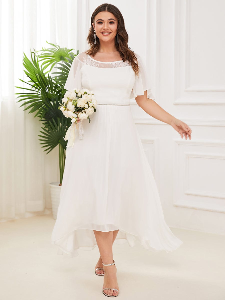 Chiffon Ruffle Sleeves Asymmetrical Hem Mother of the Bride Dress #color_Cream