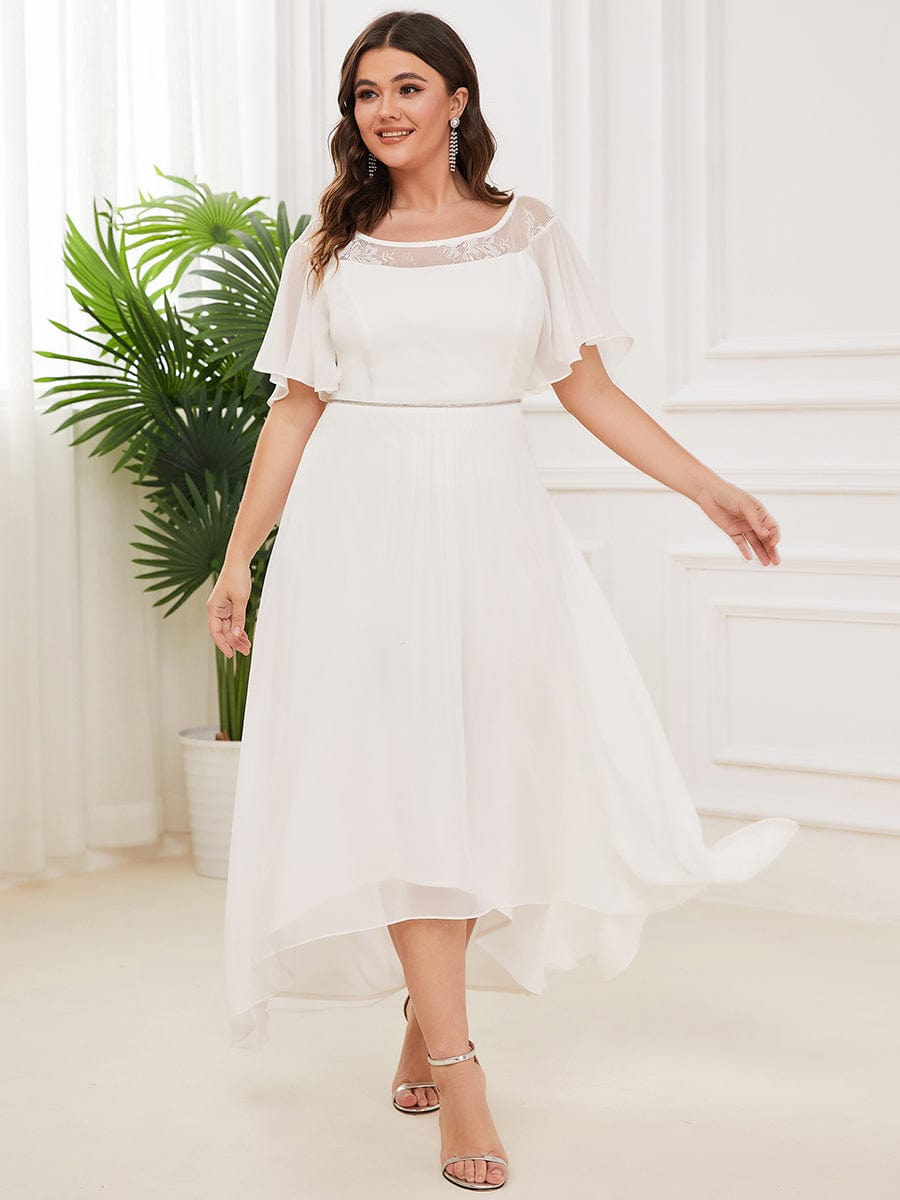 Custom Size Casual Boat Neck A-Line Midi Dress with Irregular Hem #color_Cream