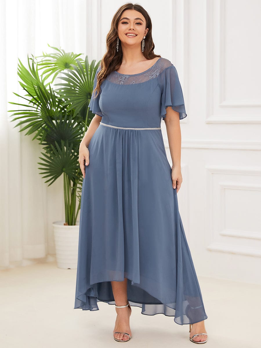 Women'S Casual Boat Neck A-Line Midi Dress With Irregular Hem #color_Dusty Blue