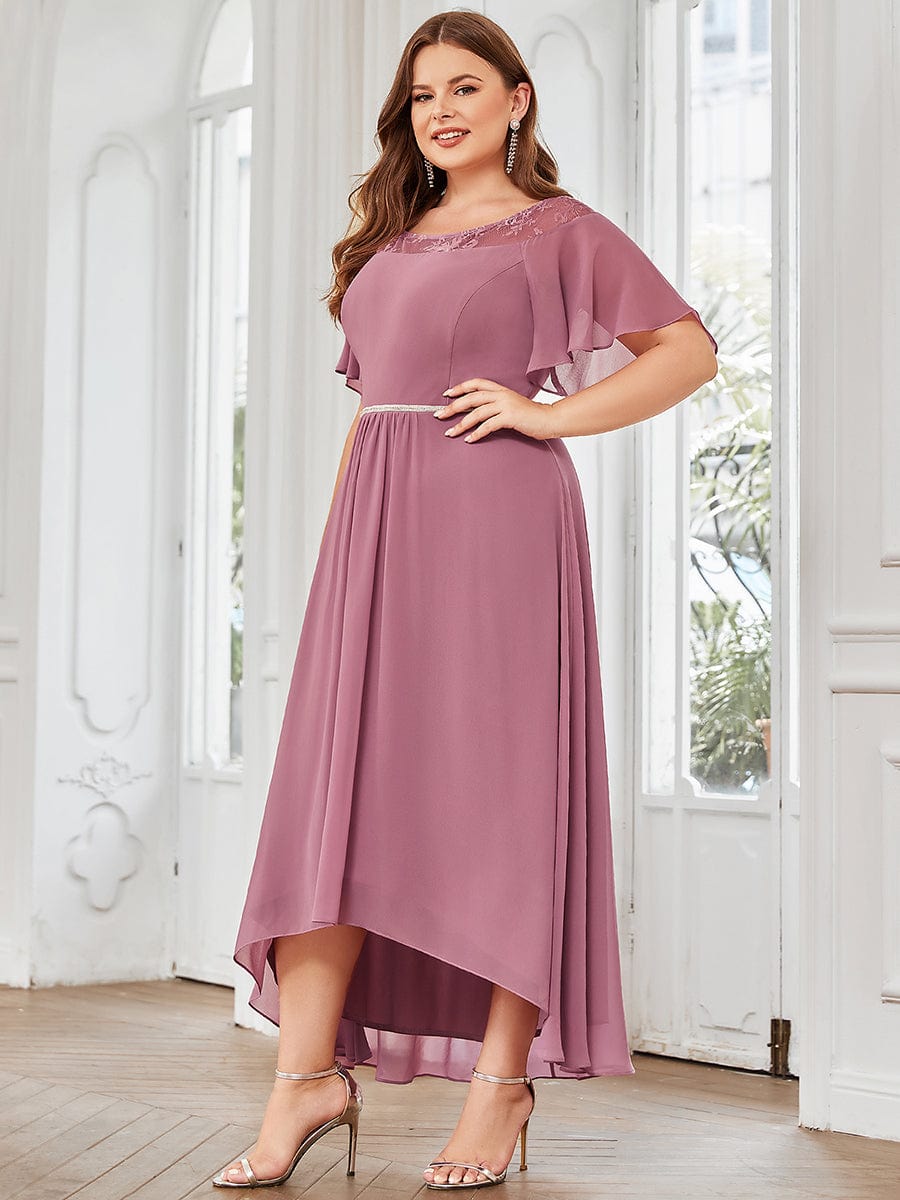 Custom Size Casual Boat Neck A-Line Midi Dress with Irregular Hem #color_Purple Orchid