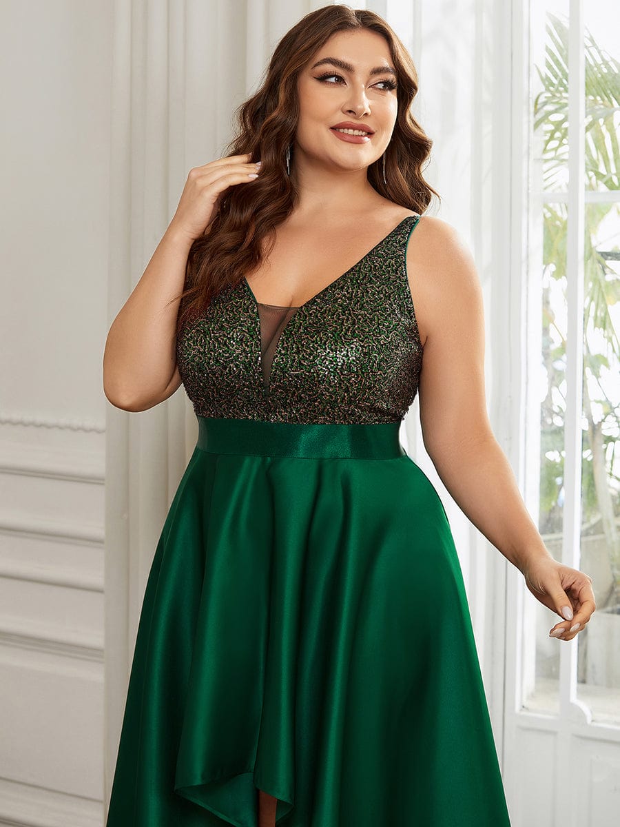 Custom Size Sparkly Bodice High Low Prom Dresses for Women #color_Dark Green