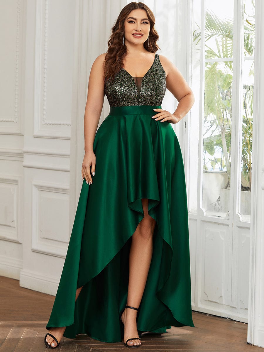 Asymmetrical Plus Size Formal Dresses for Prom #color_Dark Green