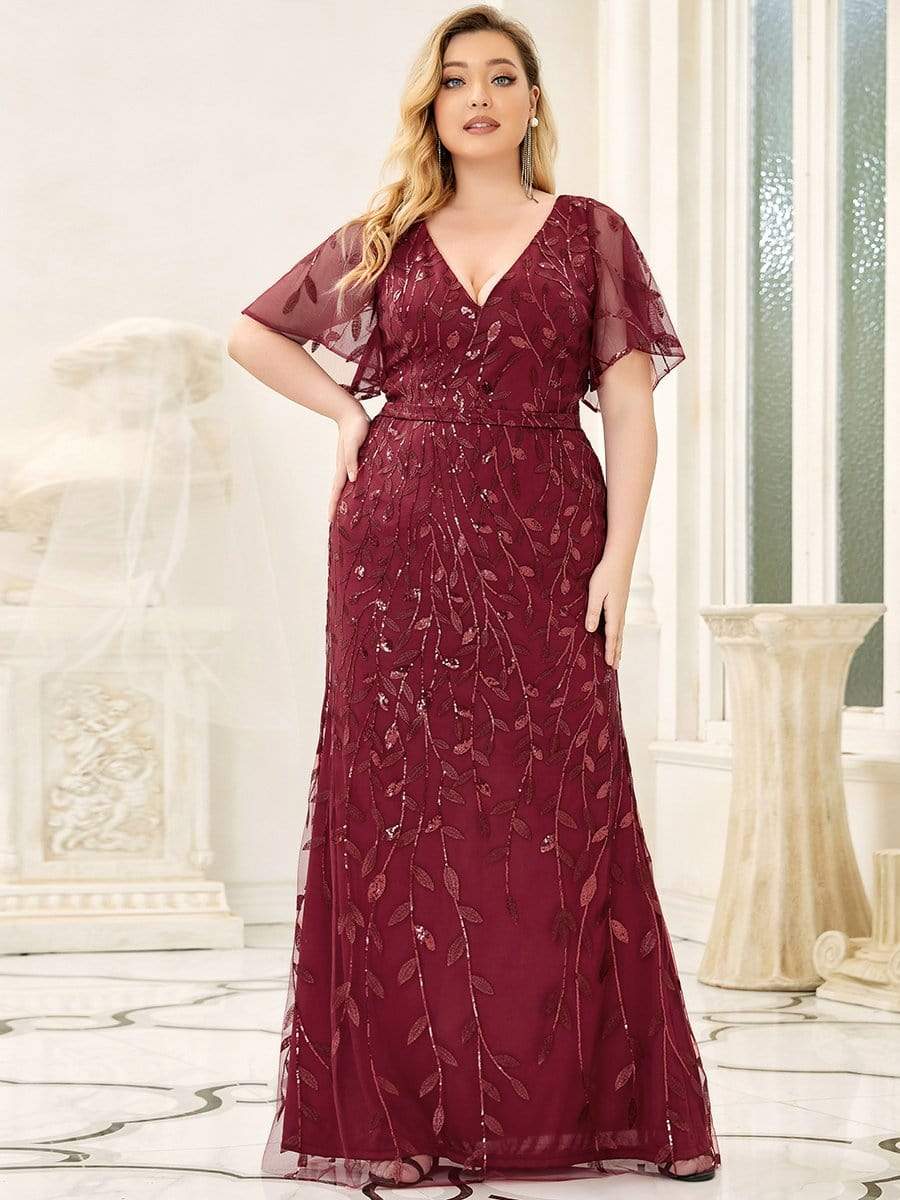 Plus Size Long Mermaid Formal Dresses for Weddings #color_Burgundy