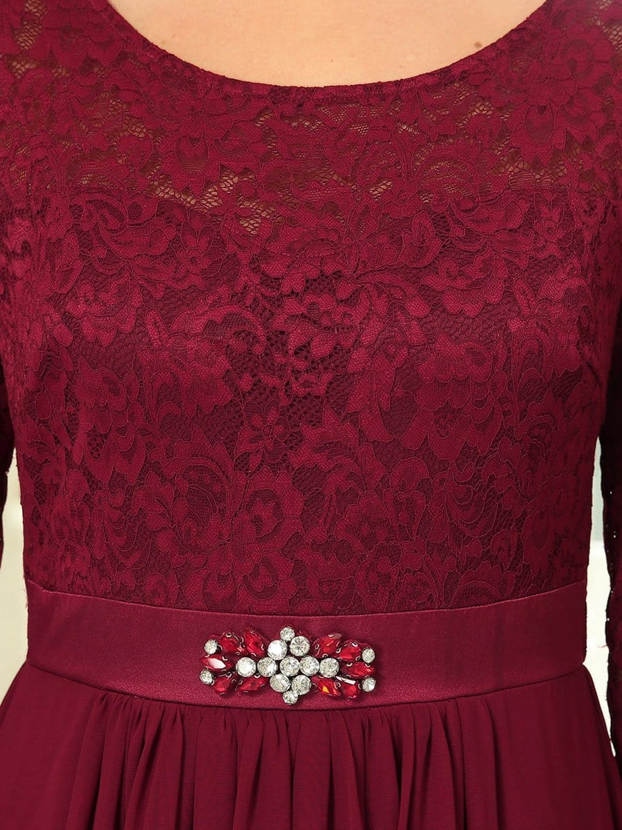 Classic Floral Lace Bridesmaid Dress with Long Sleeve #color_Burgundy 