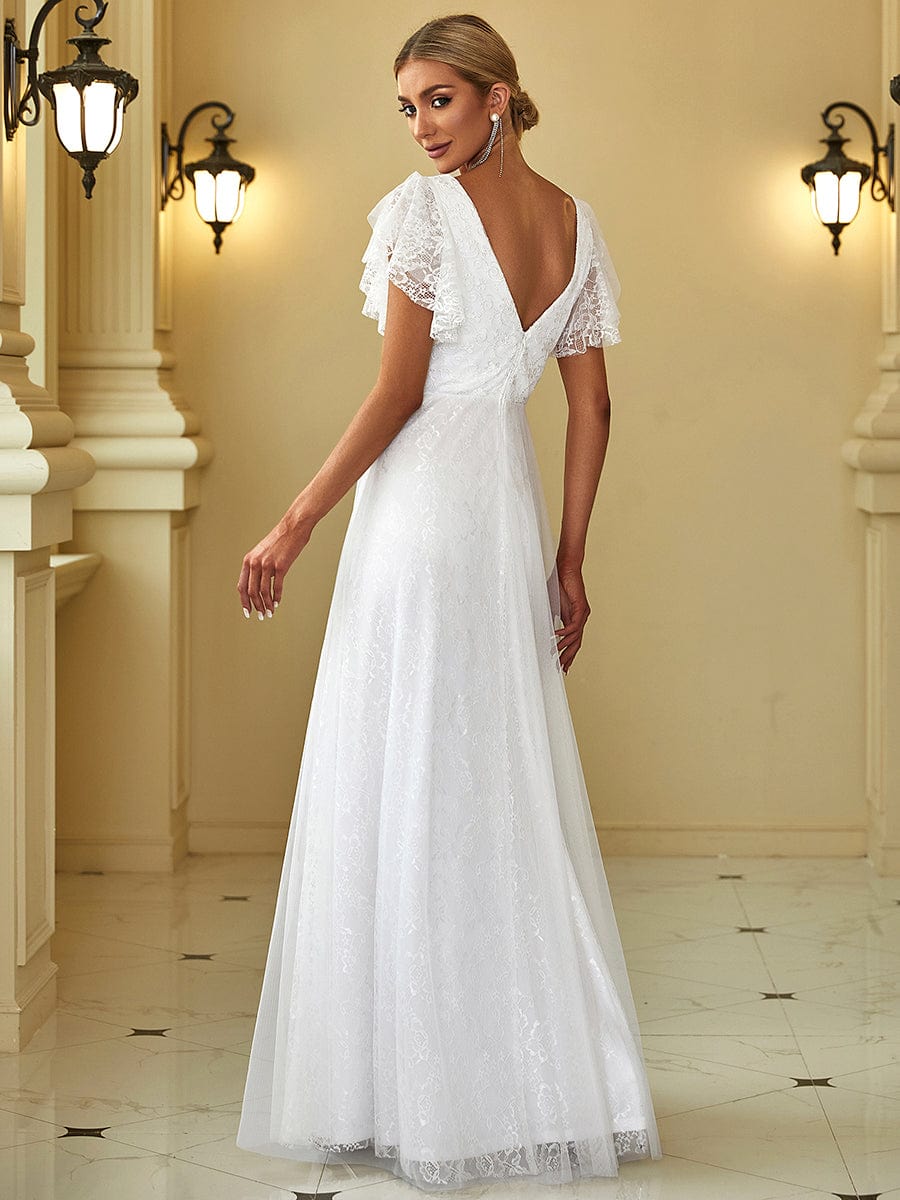 Lace Applique White Simple A Line Elopement Dress for Beach