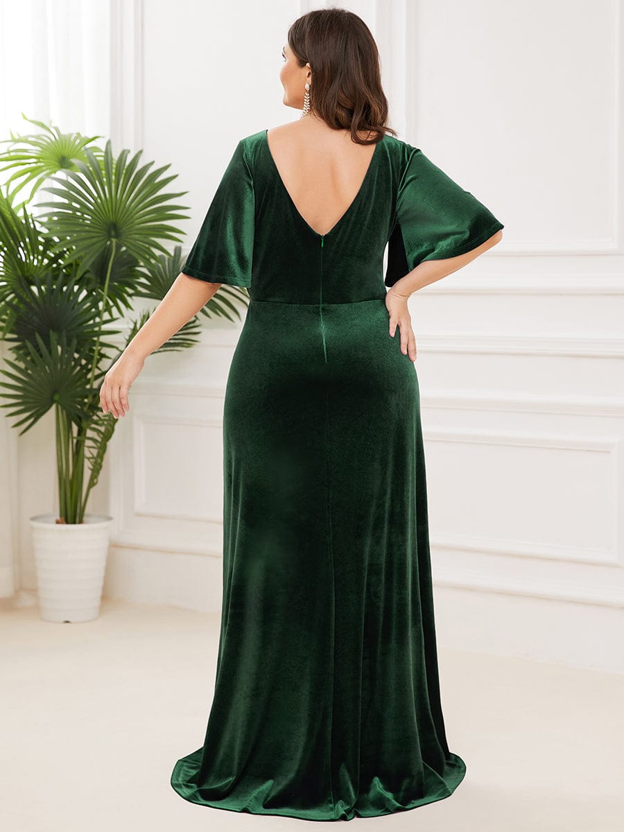 Vintage Plus Size Velvet Maxi Evening Dress #color_Dark Green