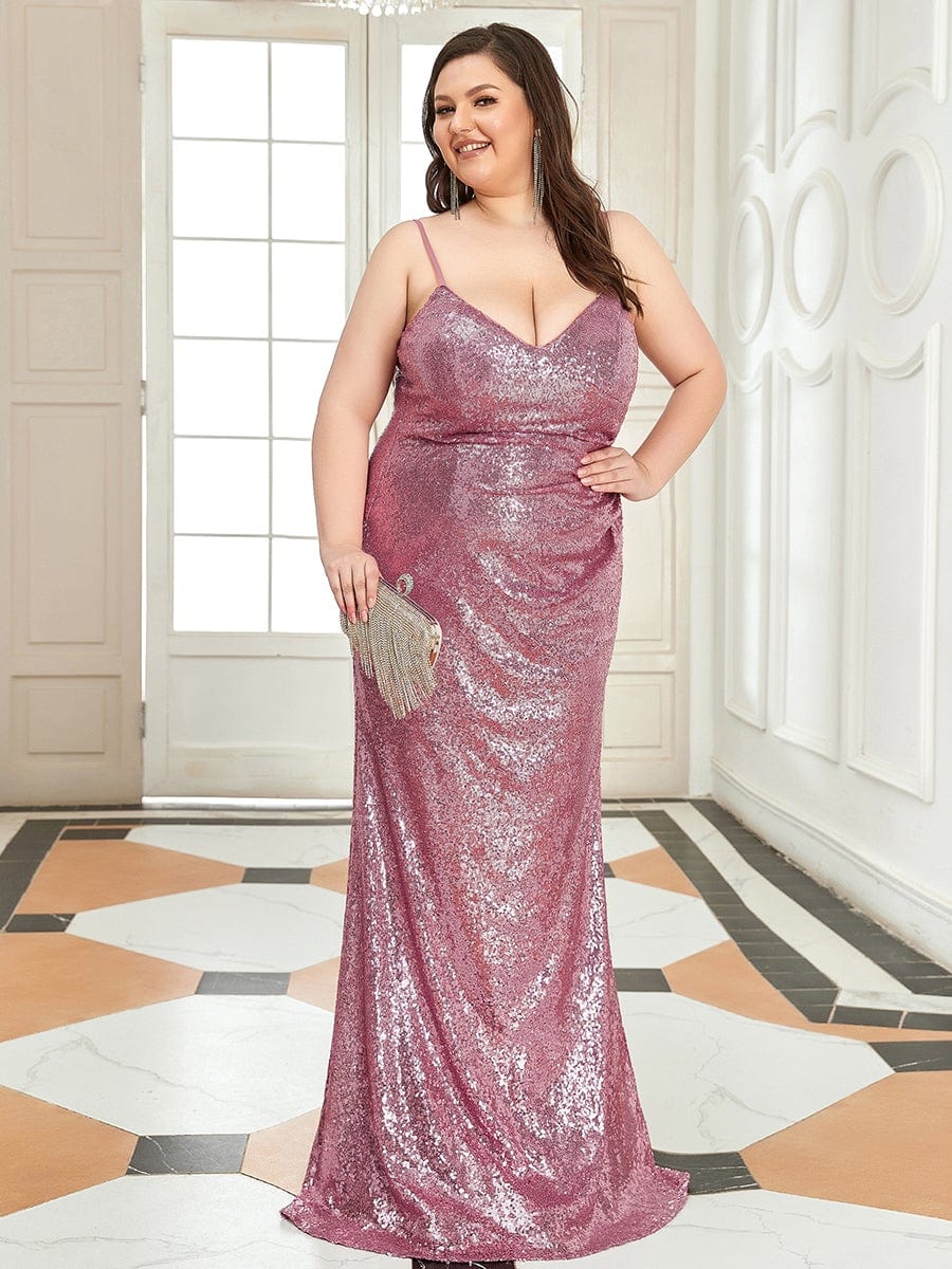 Sexy Sequin Backless Fishtail Evening Gowns for Women #color_Purple Orchid 
