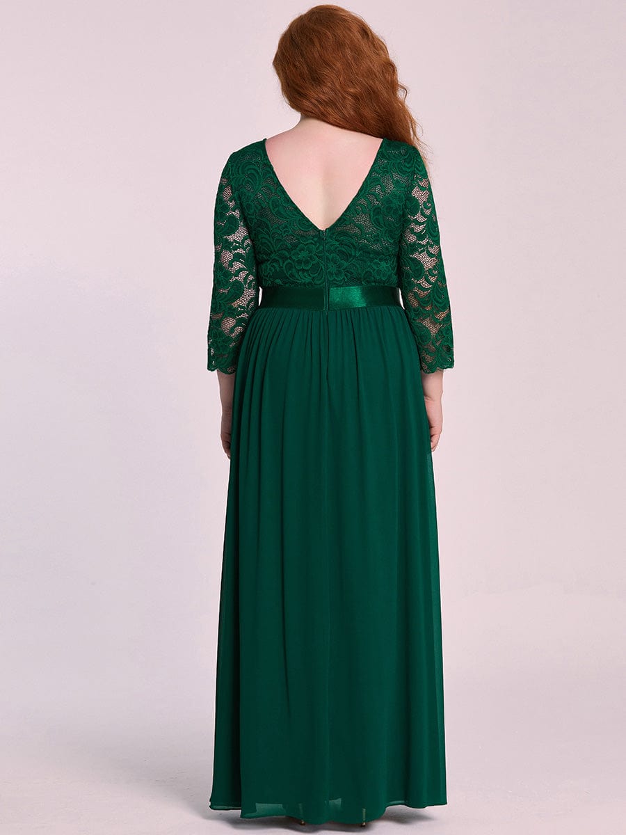 Simple Plus Size Lace Evening Dress with Half Sleeves #color_Dark Green