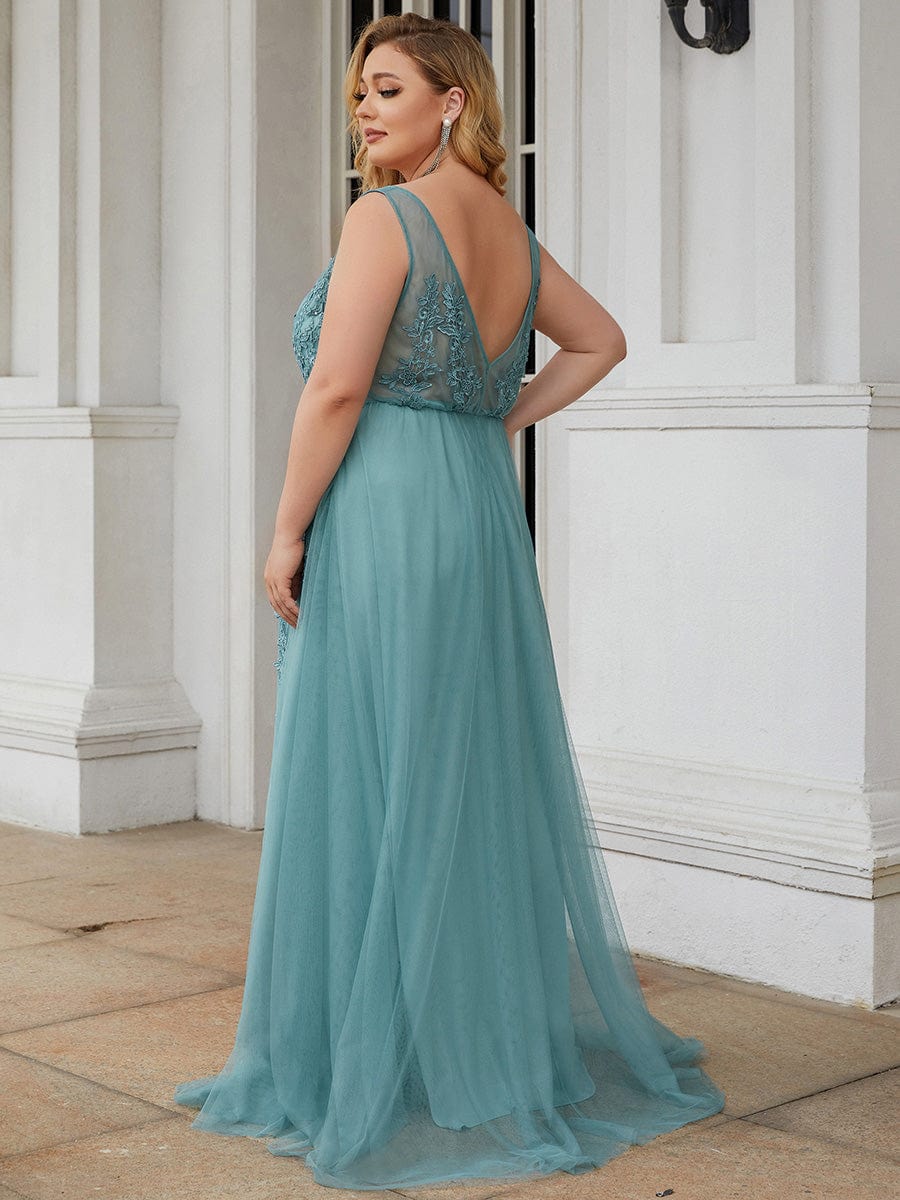 Maxi Long Elegant Ethereal Tulle Evening Dress #color_Light Teal