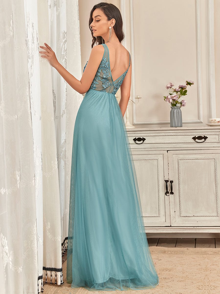 Maxi Long Elegant Ethereal Tulle Evening Dress #color_Light Teal