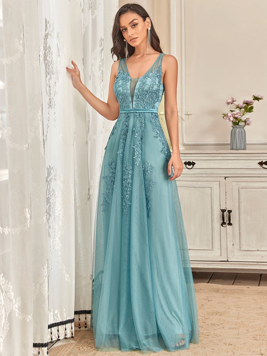 Maxi Long Elegant Ethereal Tulle Evening Dress #color_Light Teal