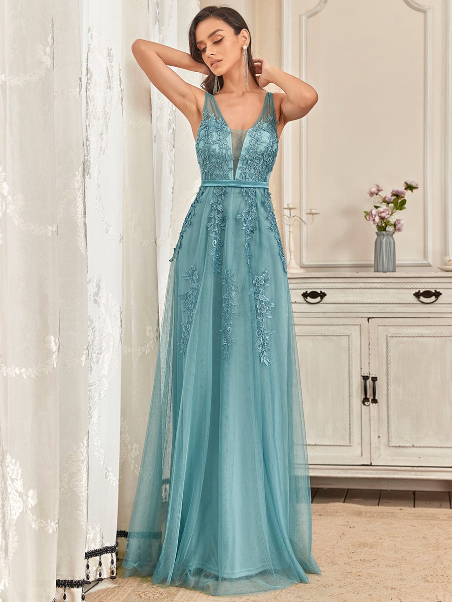 Maxi Long Elegant Ethereal Tulle Evening Dress #color_Light Teal