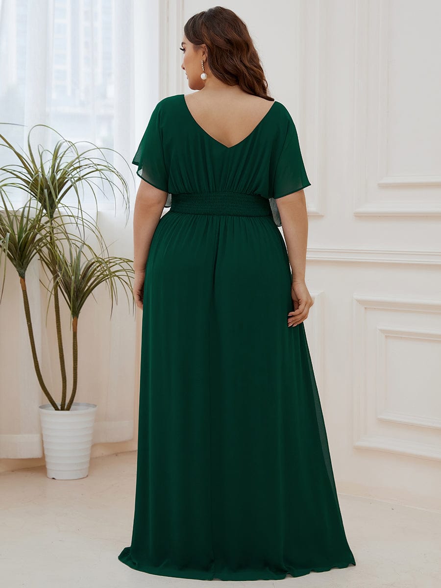 Plus Size Empire Waist Chiffon Formal Maxi Evening Dress #color_Dark Green 