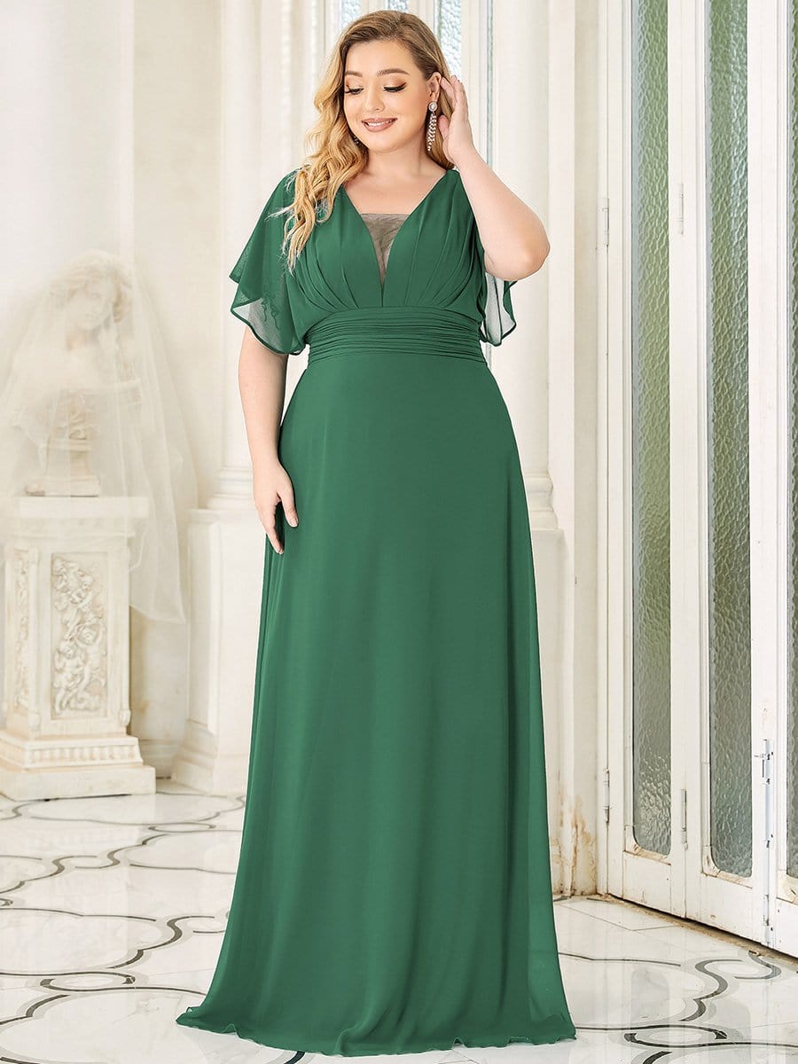 Plus Size Empire Waist Chiffon Formal Maxi Evening Dress #color_Green Bean 