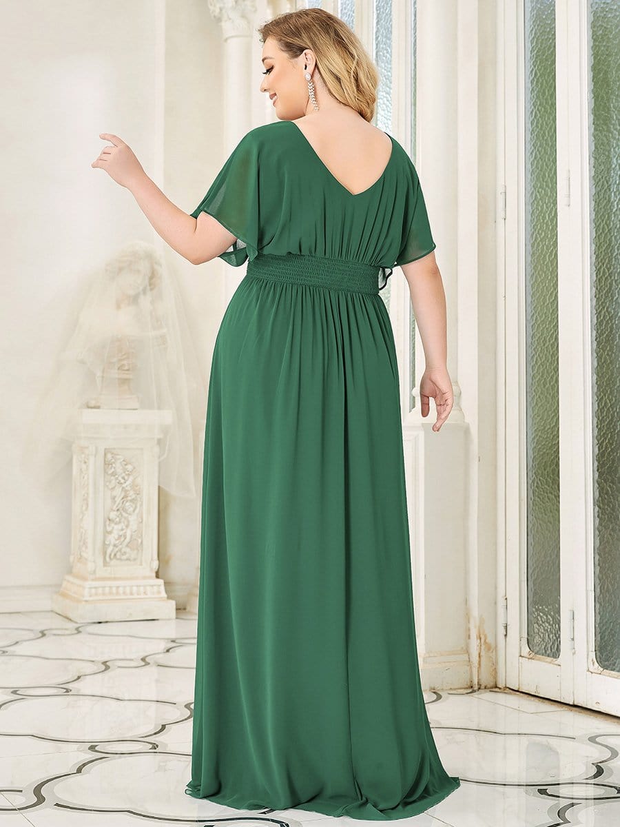 Plus Size Empire Waist Chiffon Formal Maxi Evening Dress #color_Green Bean 