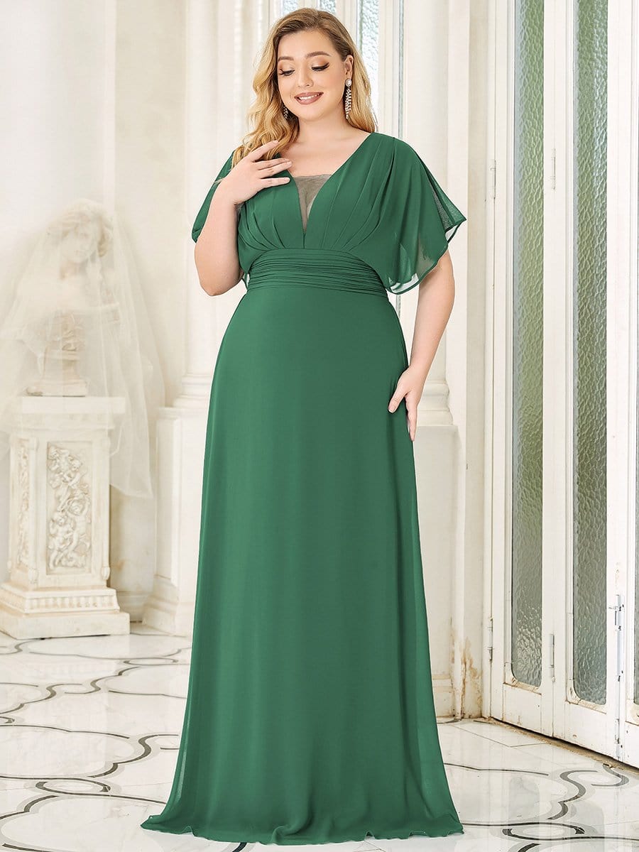 Plus Size Empire Waist Chiffon Formal Maxi Evening Dress #color_Green Bean 